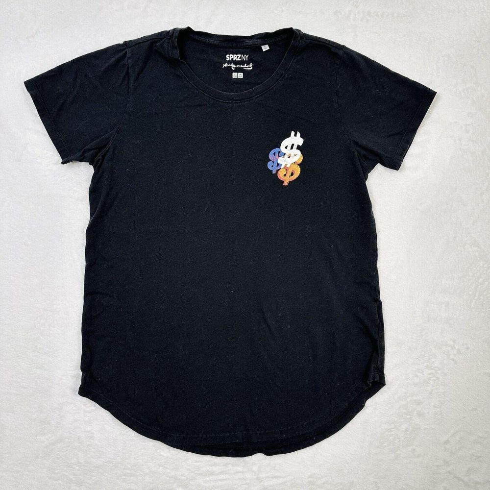 SPRZ NY Andy Warhol Shirt Womens Small Black Dollar Signs Uniqlo Tee S/S Crew